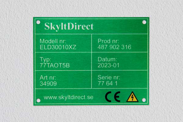 Grön anläggningsskylt, infärgad aluminium