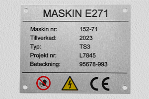 Industriinskylt, infärgad aluminium