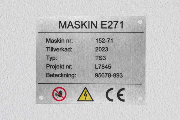 Aluminiumskylt med maskinnummer
