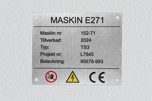 Industriinskylt, infärgad aluminium