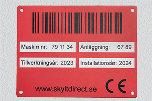 Skylt med streck-kod, infärgad
