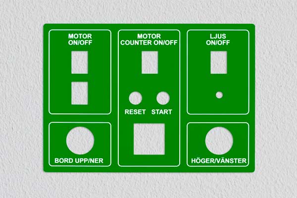 Kontrollpanel, grön i graverade plast