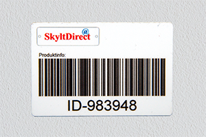 Skylt med streckkod, printad aluminium