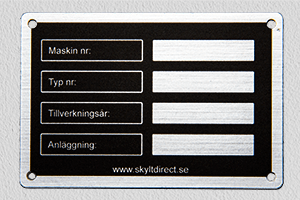 Typskylt, printad hårdplast