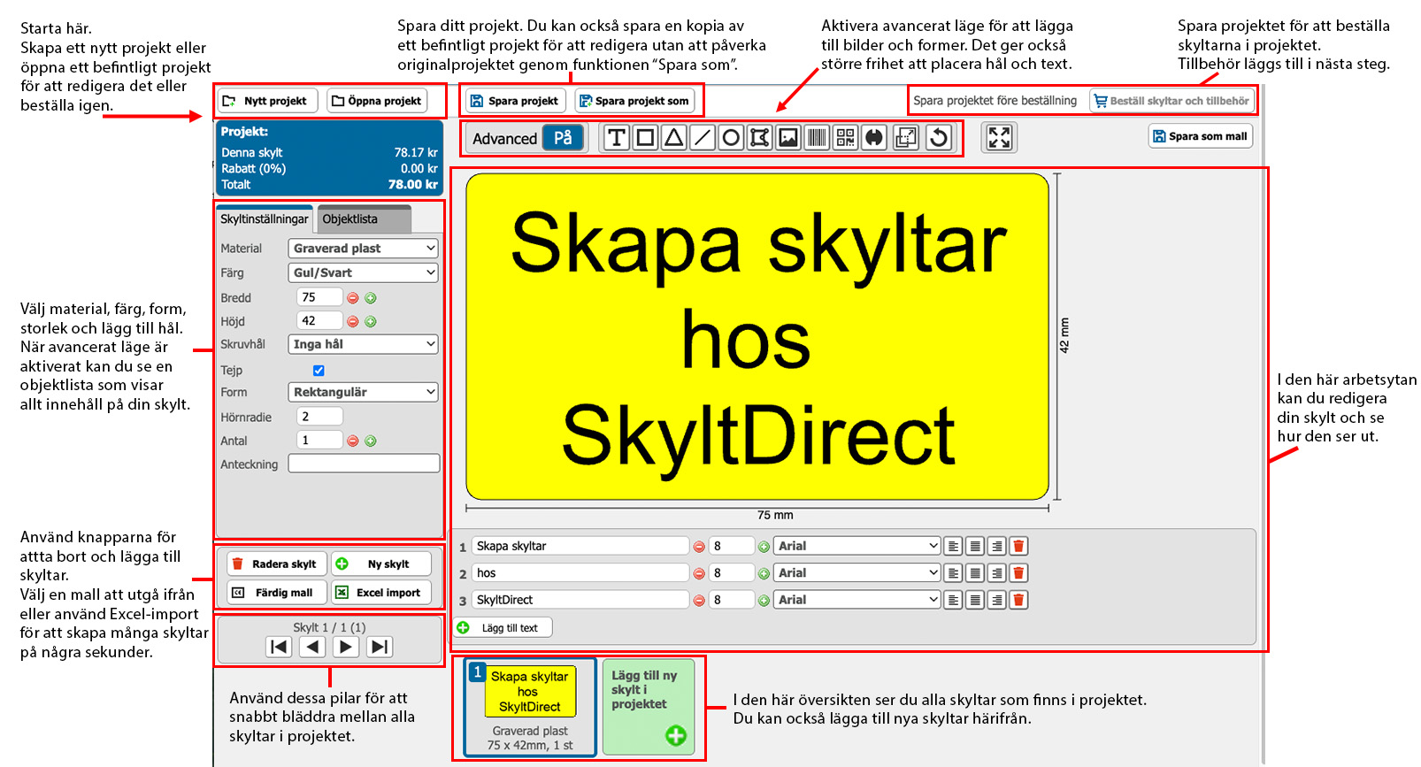 Skapa skyltar i SSA hos SkyltDirect